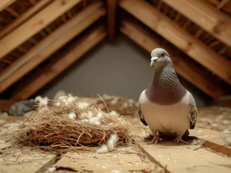 Pigeon nesting in a loft space in Cornwall